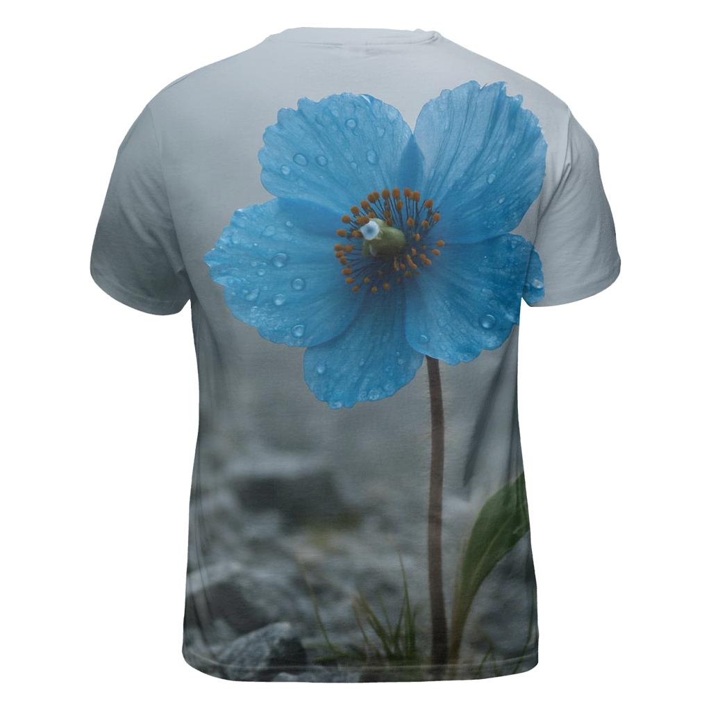 Himalayan Blue Poppy In Misty Alpine Scree designer pattern shirts