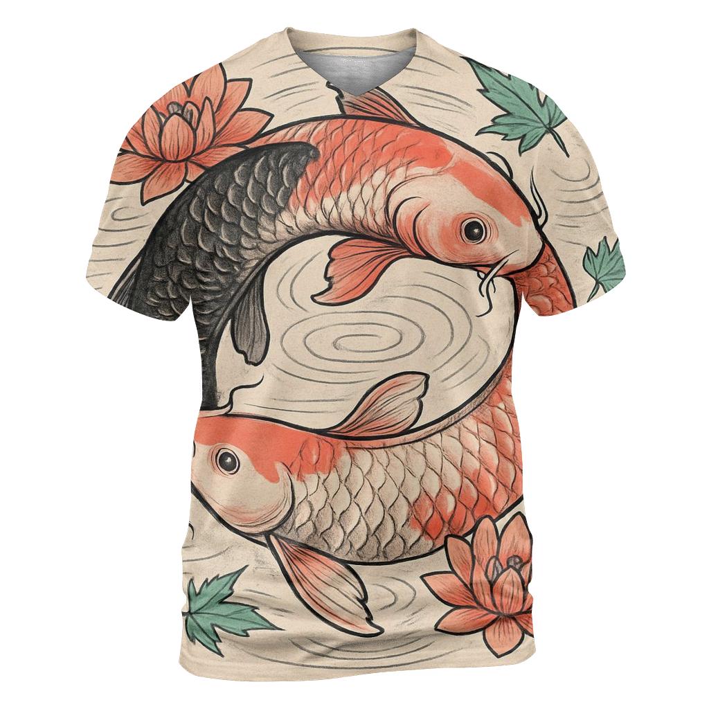 Ouroboros Koi Spiral In Still Water artistic all-over print tops
