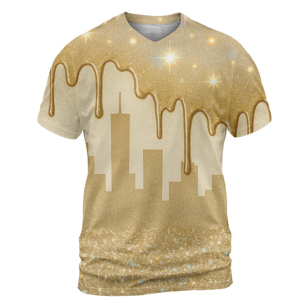 Golden Holo Drip Skyline designer pattern shirts