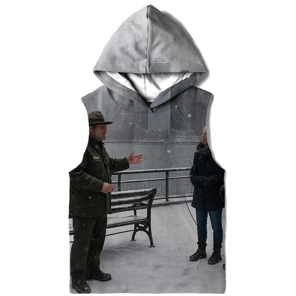 Battery Park Snowfall With Skyline And Ellis Island Horizon graphic hoodies