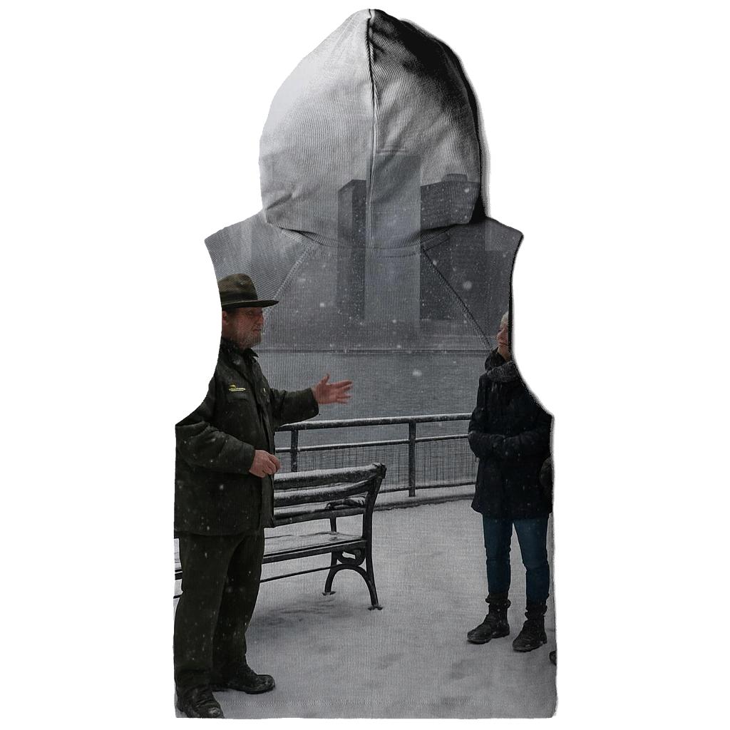 Battery Park Snowfall With Skyline And Ellis Island Horizon graphic hoodies