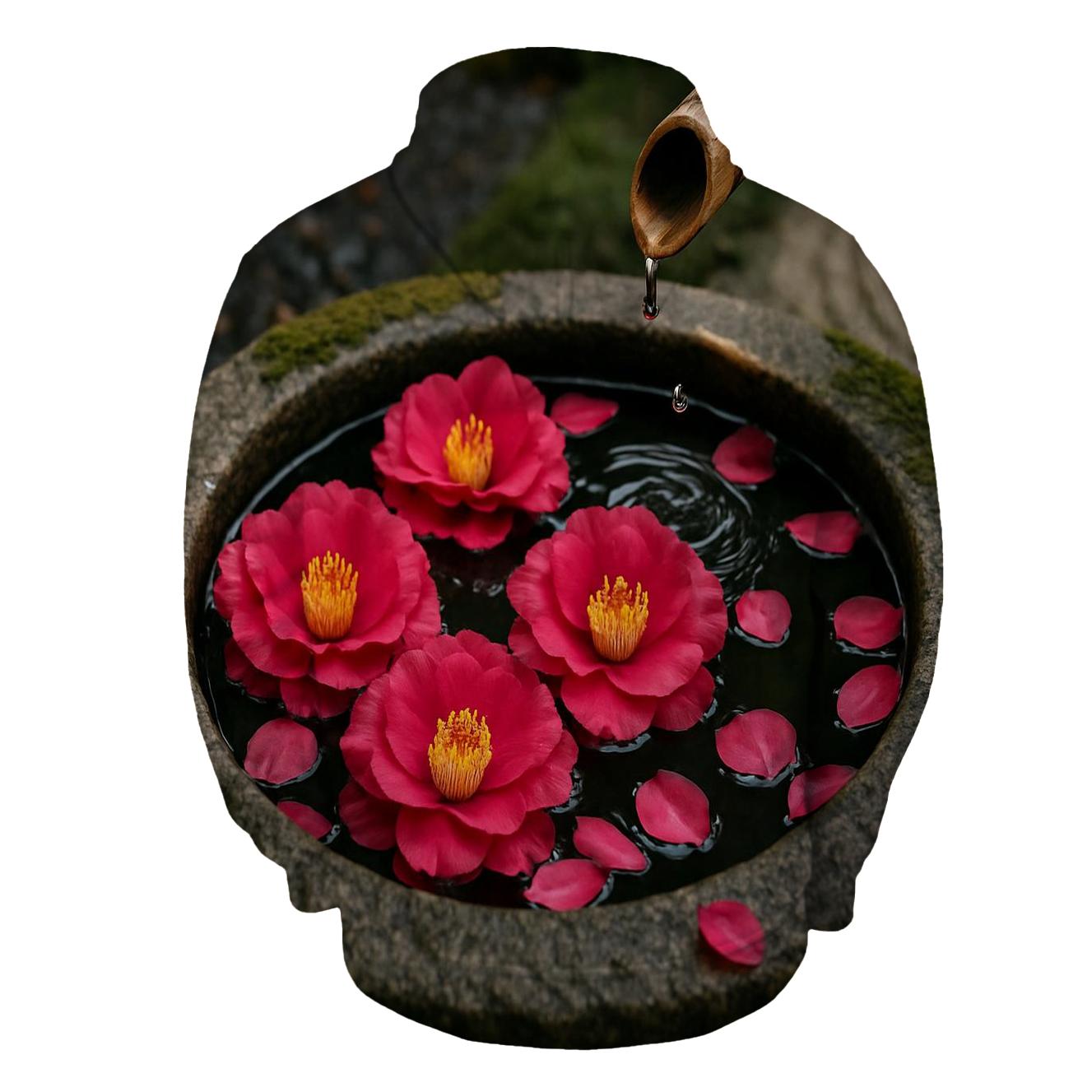 Camellia Petals Floating In A Stone Tsukubai Basin hoodie designs