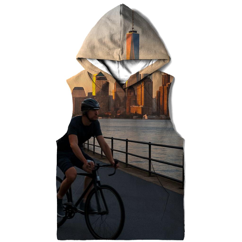 Sunset Cyclist On Governors Island With Harbor Skyline printed hoodies