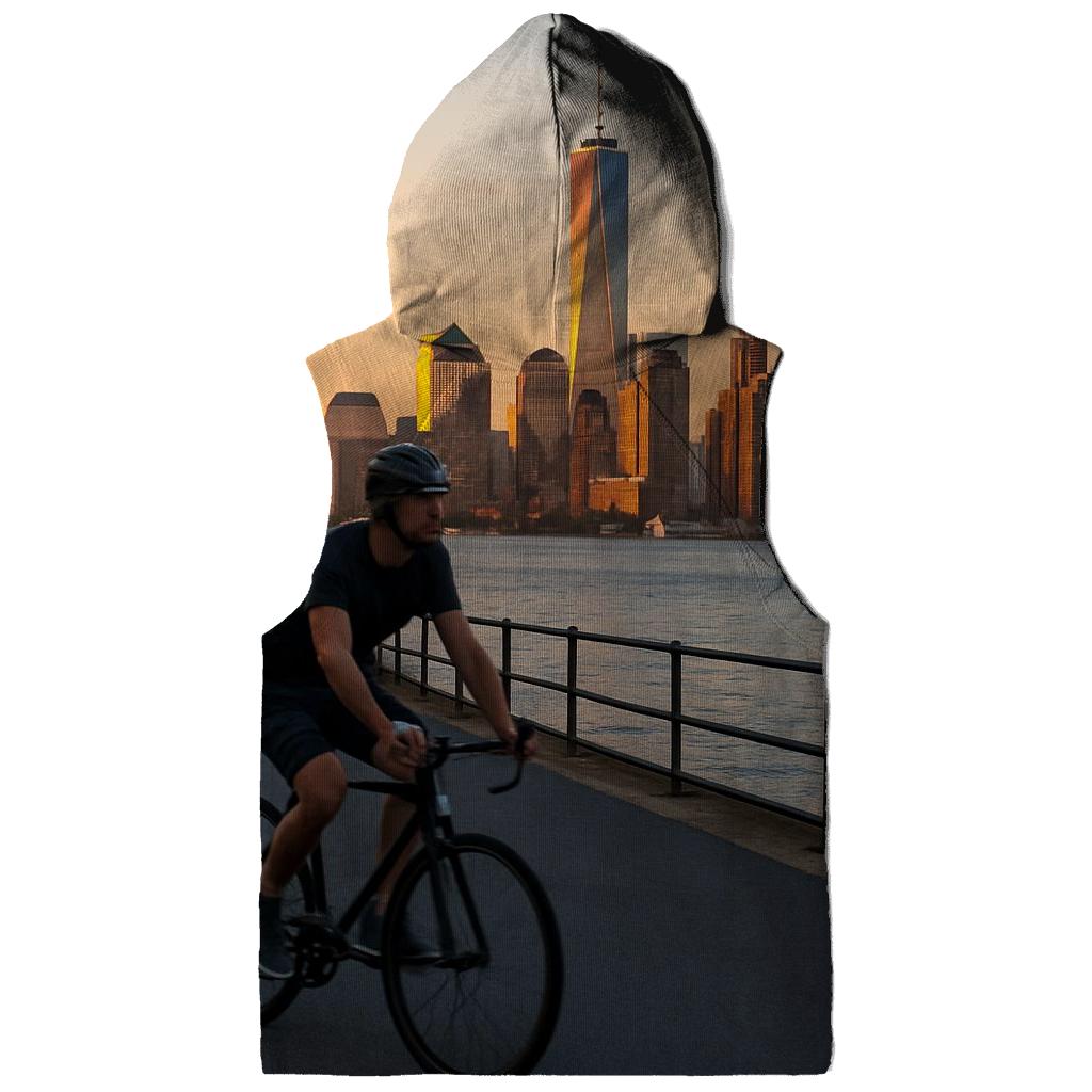 Sunset Cyclist On Governors Island With Harbor Skyline printed hoodies