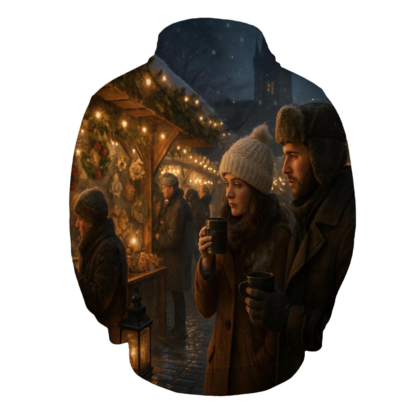 Snowy Market Street Under Lantern Glow lightweight hoodies