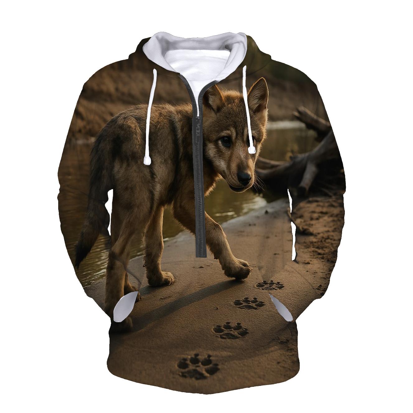 Pup Track Survey Along A River Cutbank zip-up hoodies