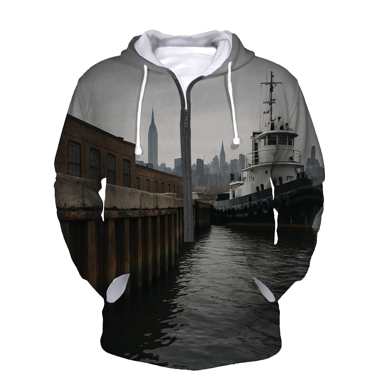 Newtown Creek Industrial Foreground Skyline Beyond premium hoodies