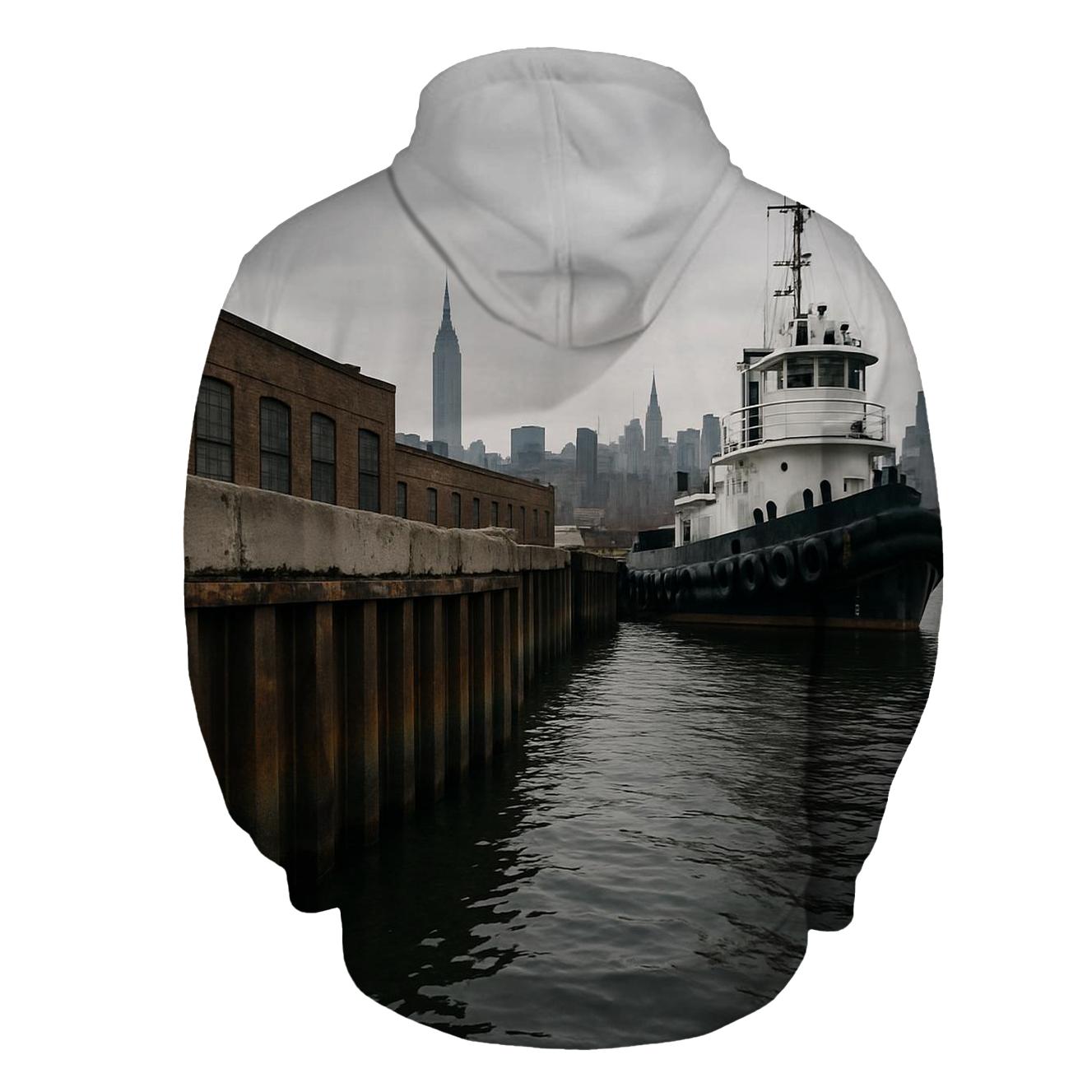Newtown Creek Industrial Foreground Skyline Beyond premium hoodies