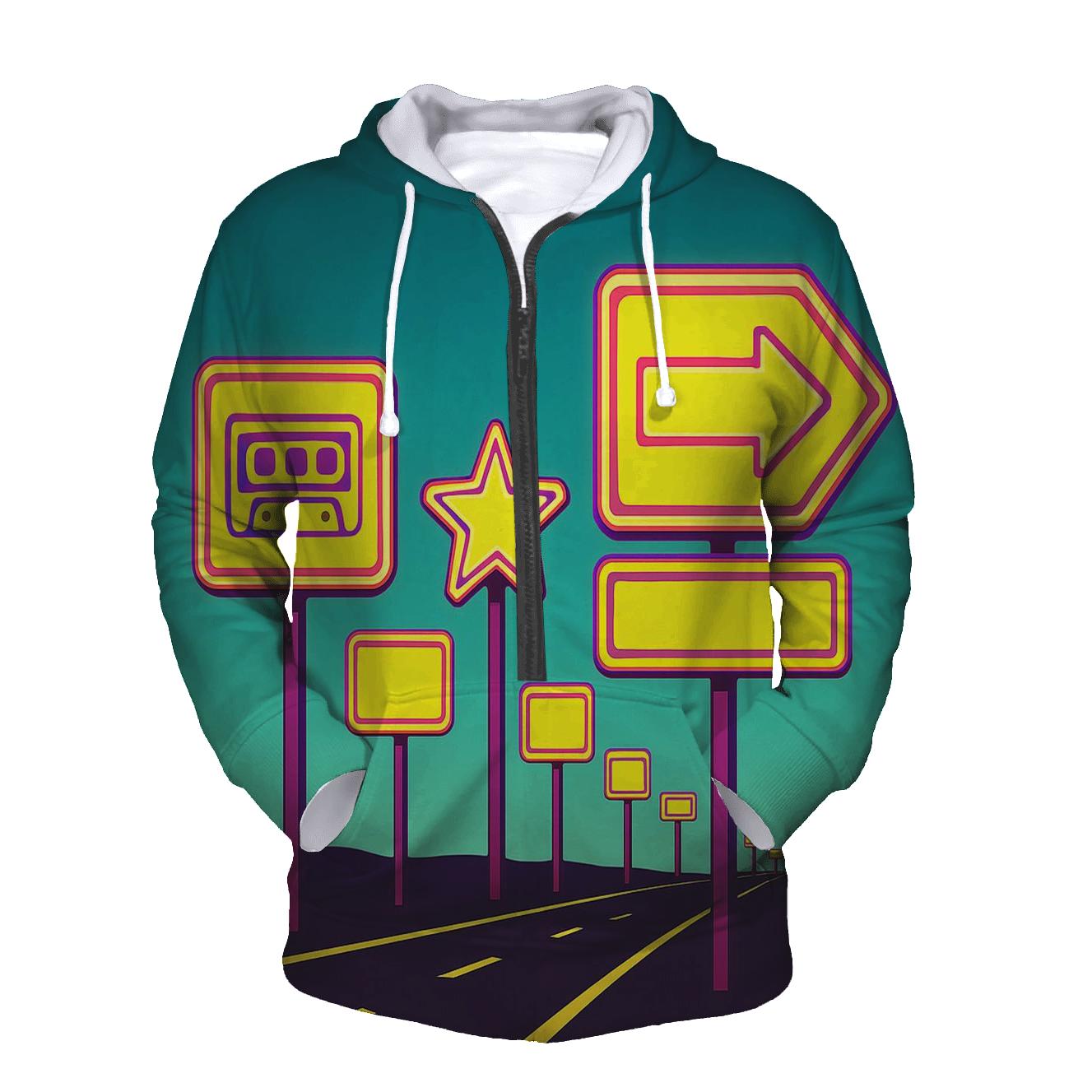 Synthwave Highway Sign Set embroidered hoodies