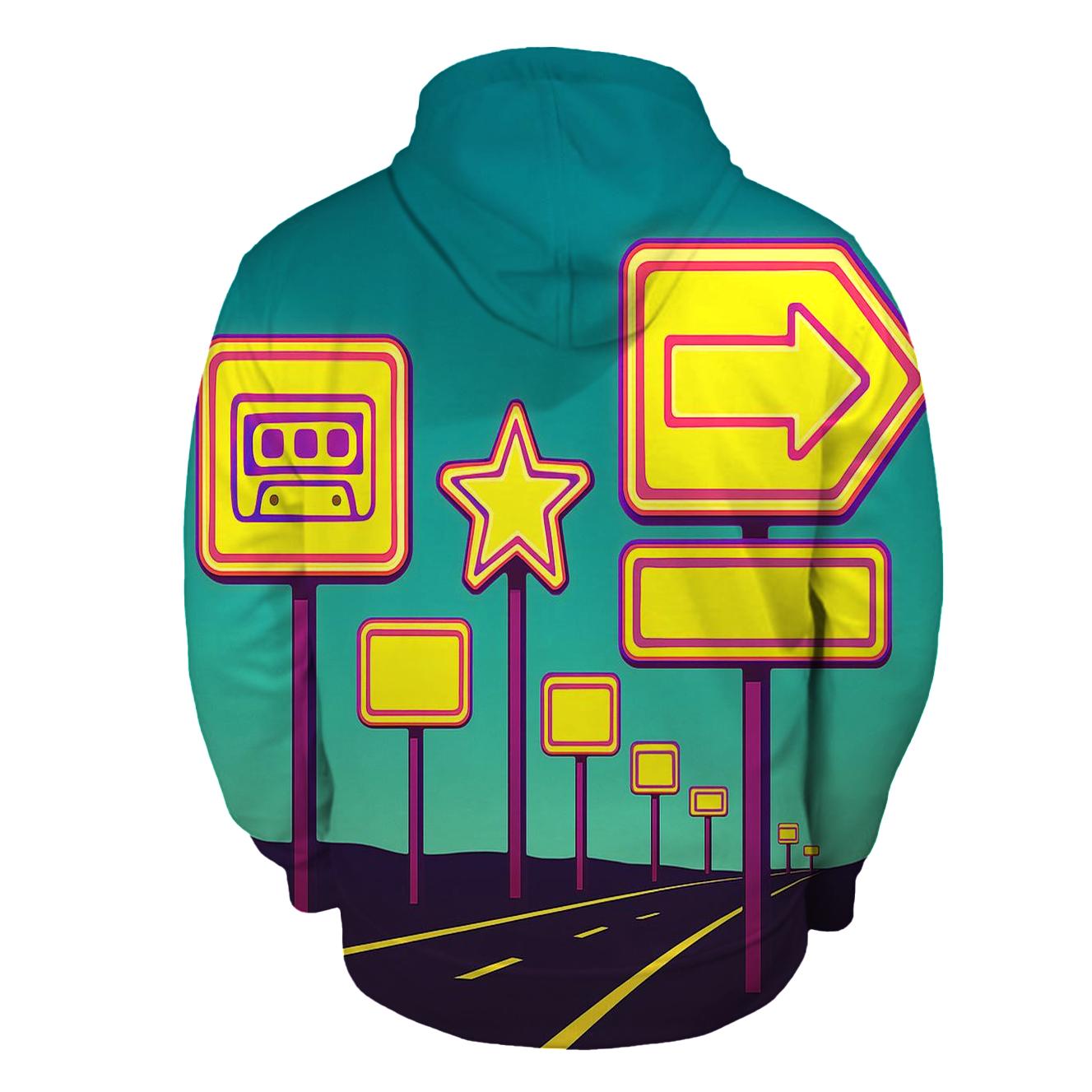 Synthwave Highway Sign Set embroidered hoodies
