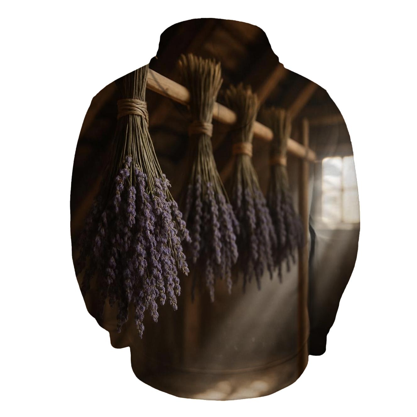 Lavender Bundles Curing On A Rustic Attic Rack lightweight hoodies