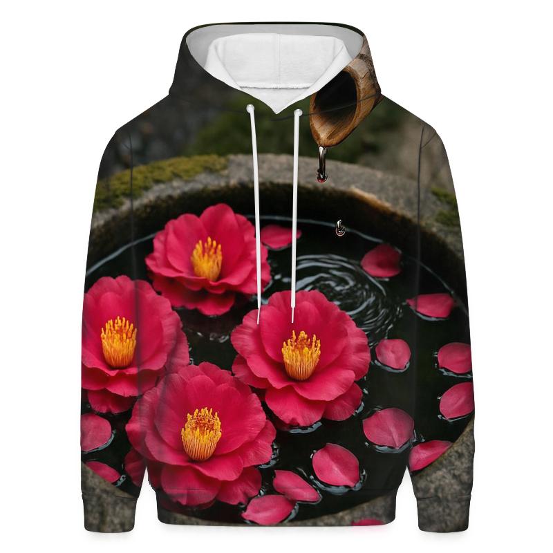 Camellia Petals Floating In A Stone Tsukubai Basin heavyweight hoodies