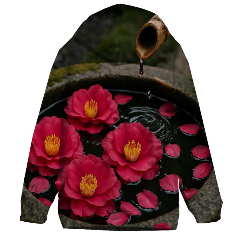 Camellia Petals Floating In A Stone Tsukubai Basin heavyweight hoodies