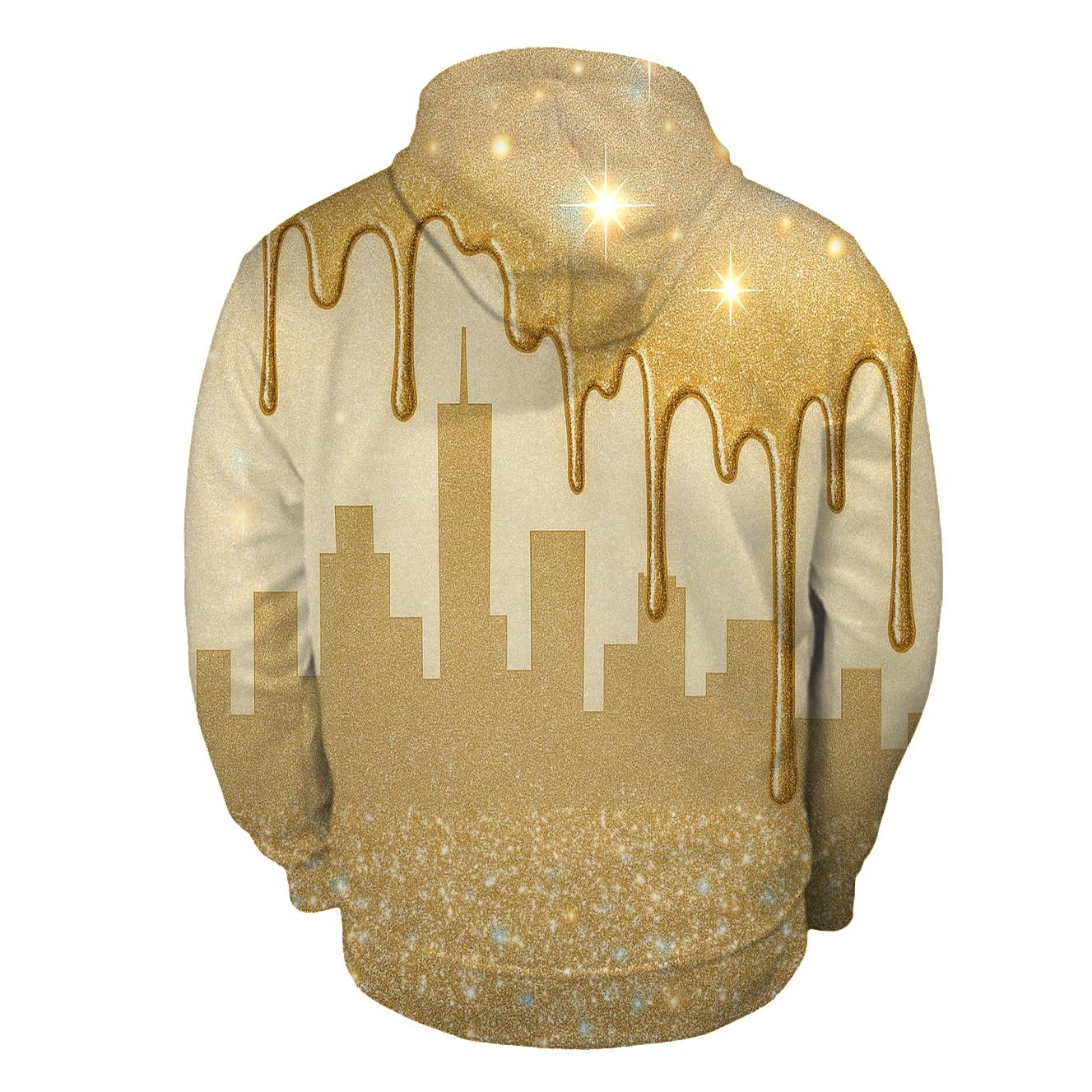 Golden Holo Drip Skyline printed hoodies