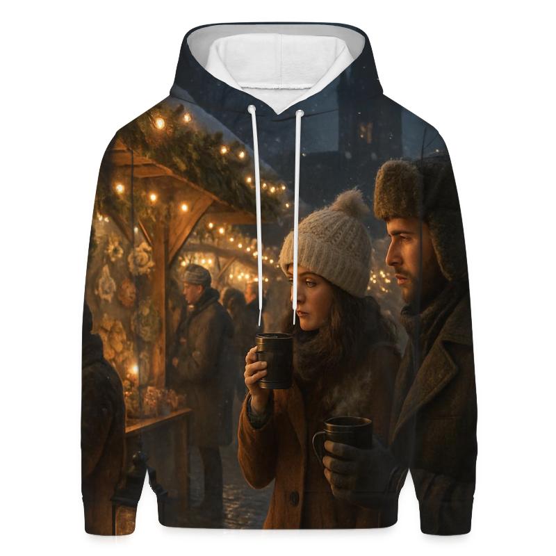 Snowy Market Street Under Lantern Glow hoodie trends