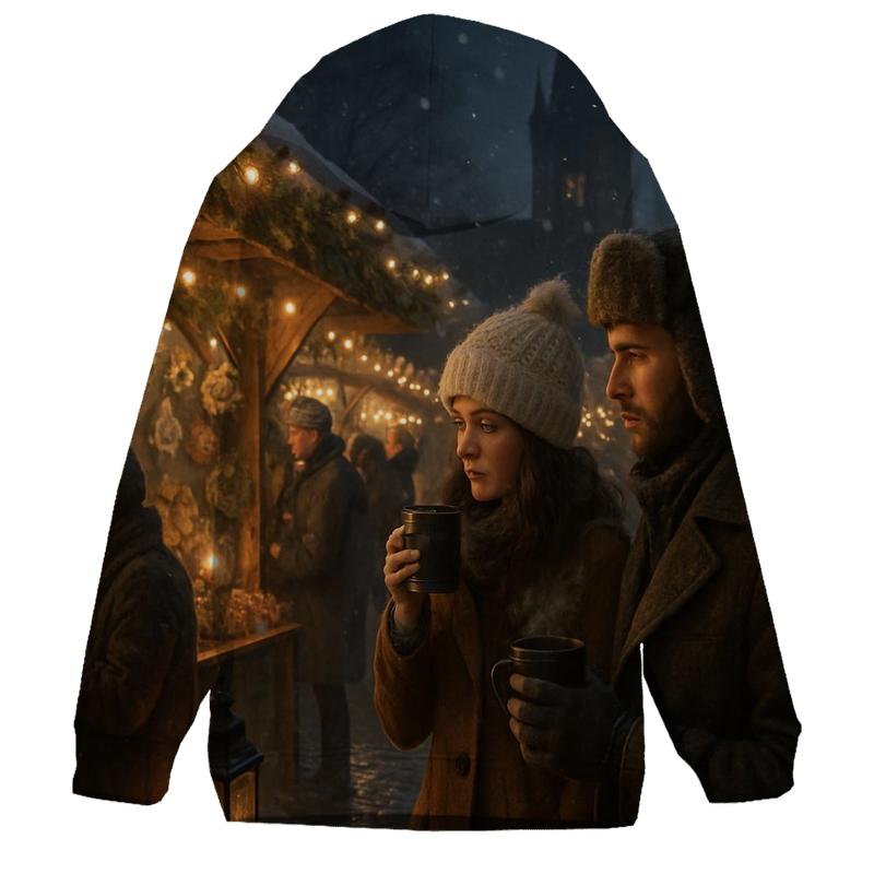 Snowy Market Street Under Lantern Glow hoodie trends