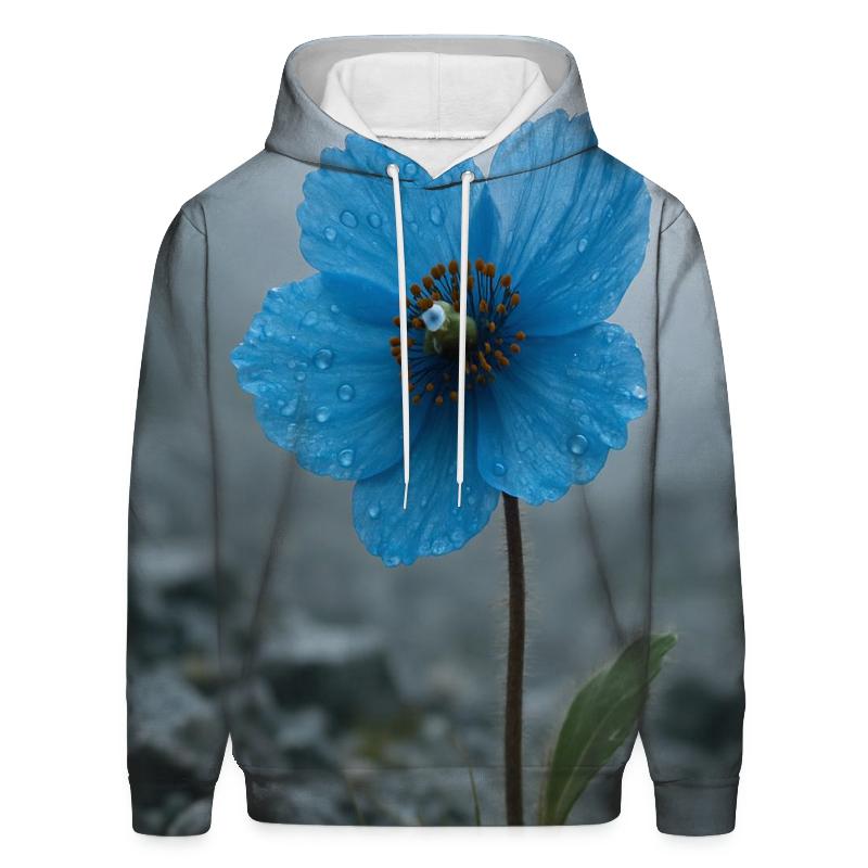 Himalayan Blue Poppy In Misty Alpine Scree premium hoodies