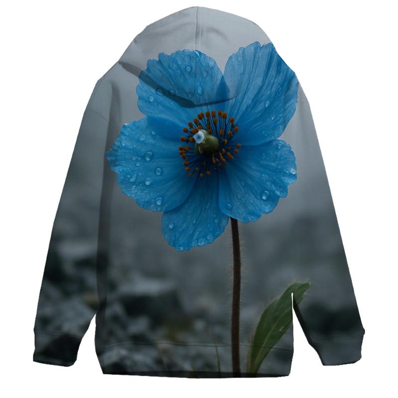 Himalayan Blue Poppy In Misty Alpine Scree premium hoodies