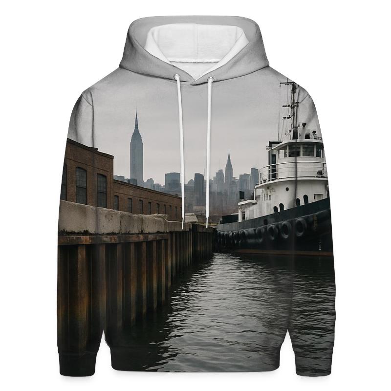 Newtown Creek Industrial Foreground Skyline Beyond premium hoodies