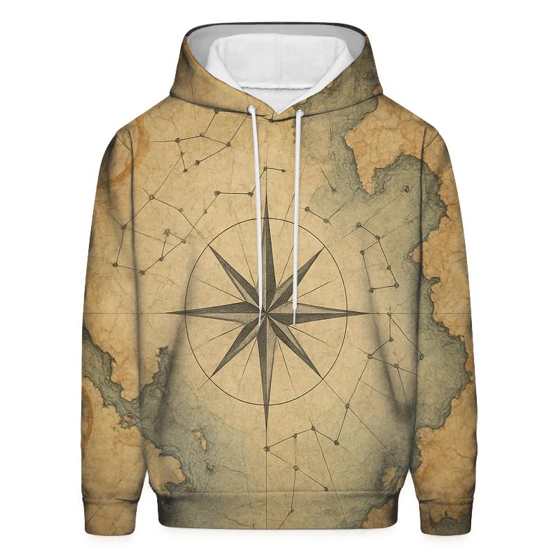 Antique Nautical Map With Star Compass printed hoodies