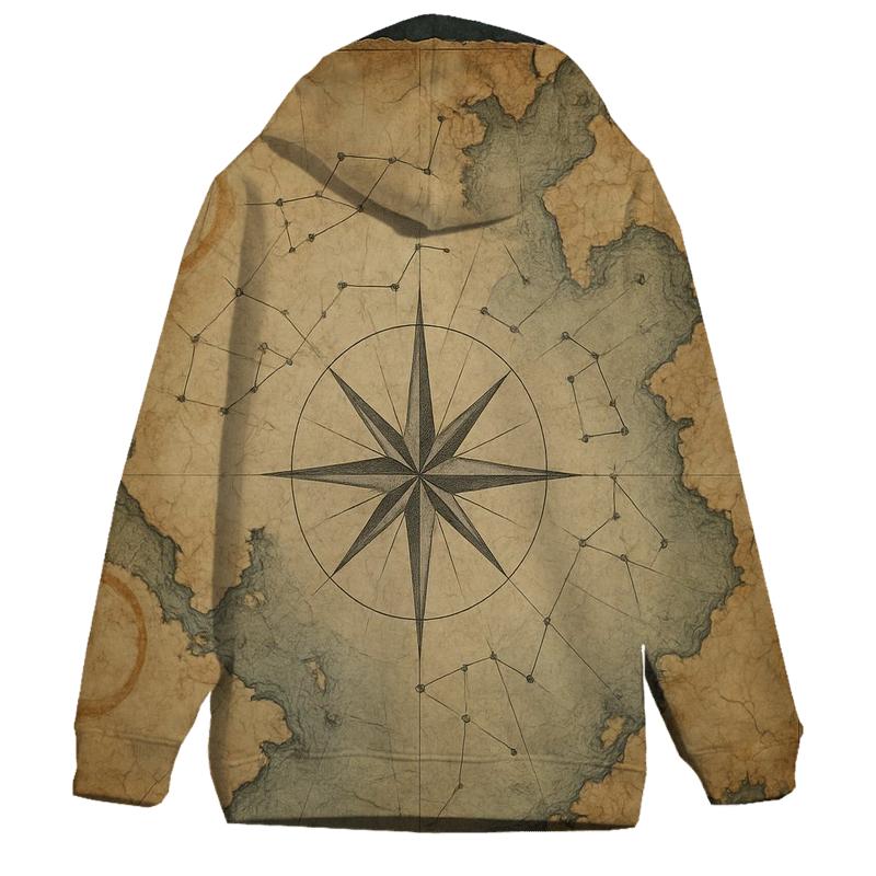 Antique Nautical Map With Star Compass printed hoodies