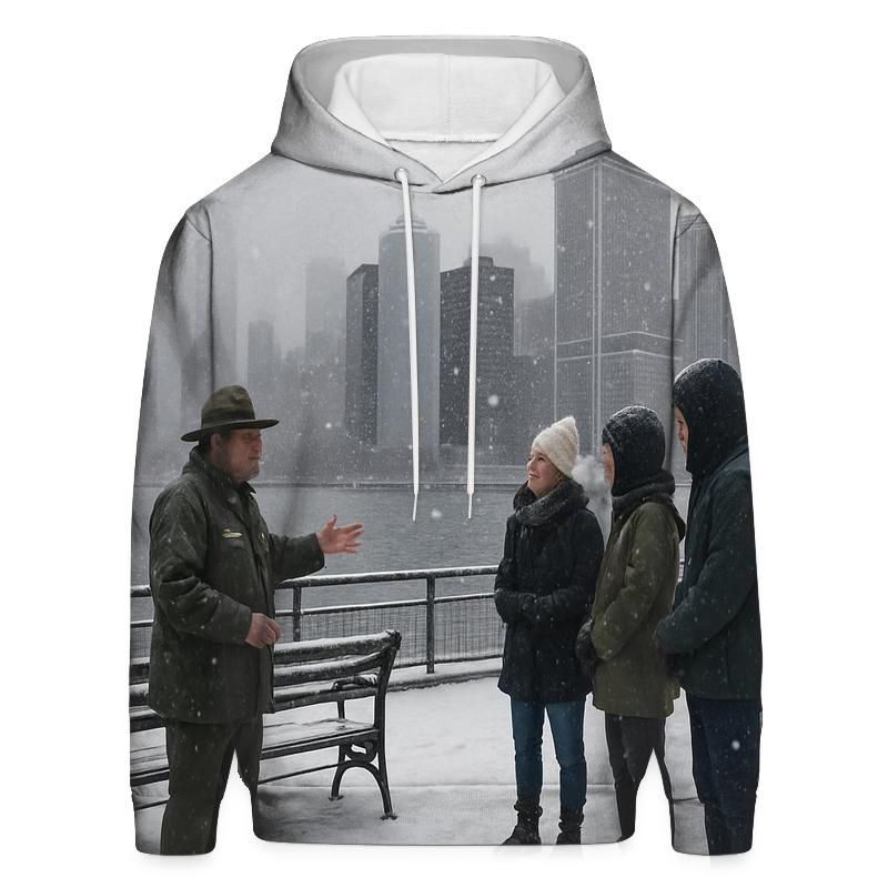 Battery Park Snowfall With Skyline And Ellis Island Horizon hoodie designs