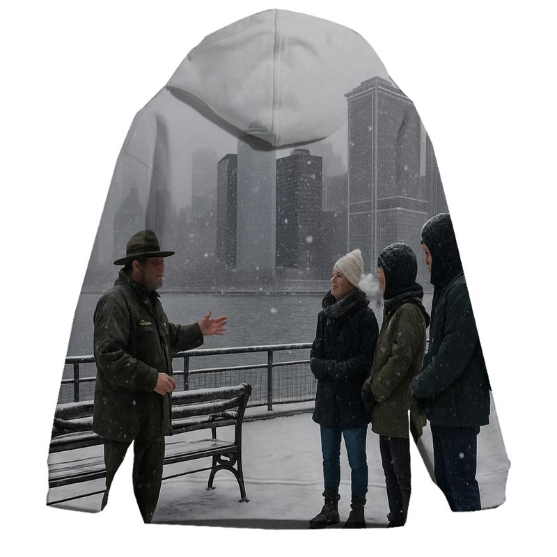 Battery Park Snowfall With Skyline And Ellis Island Horizon hoodie designs