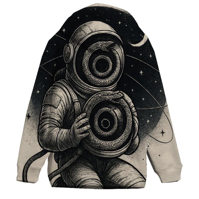 Ouroboros Astronaut Helmet Reflection Loop printed hoodies