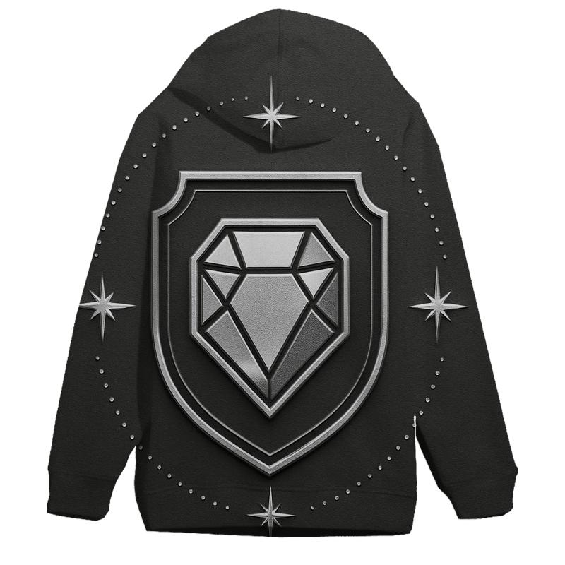Charcoal Halo Facet Crest graphic hoodies