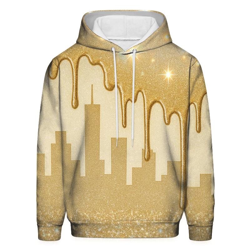 Golden Holo Drip Skyline heavyweight hoodies
