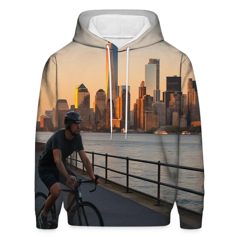 Sunset Cyclist On Governors Island With Harbor Skyline hoodie trends