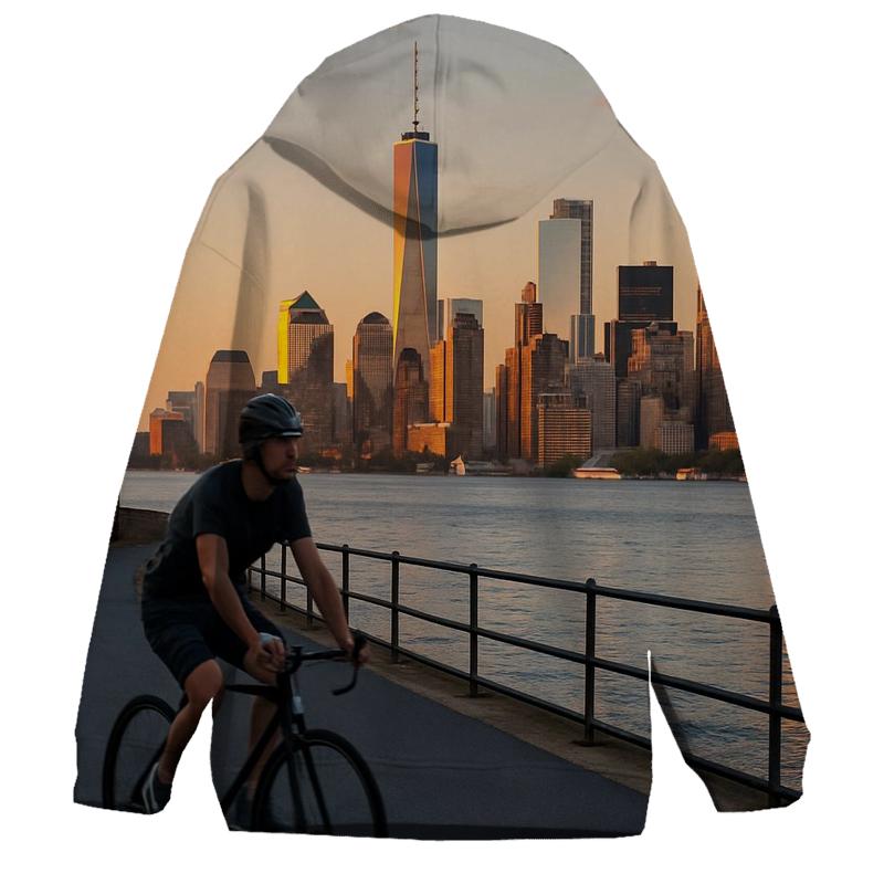 Sunset Cyclist On Governors Island With Harbor Skyline hoodie trends