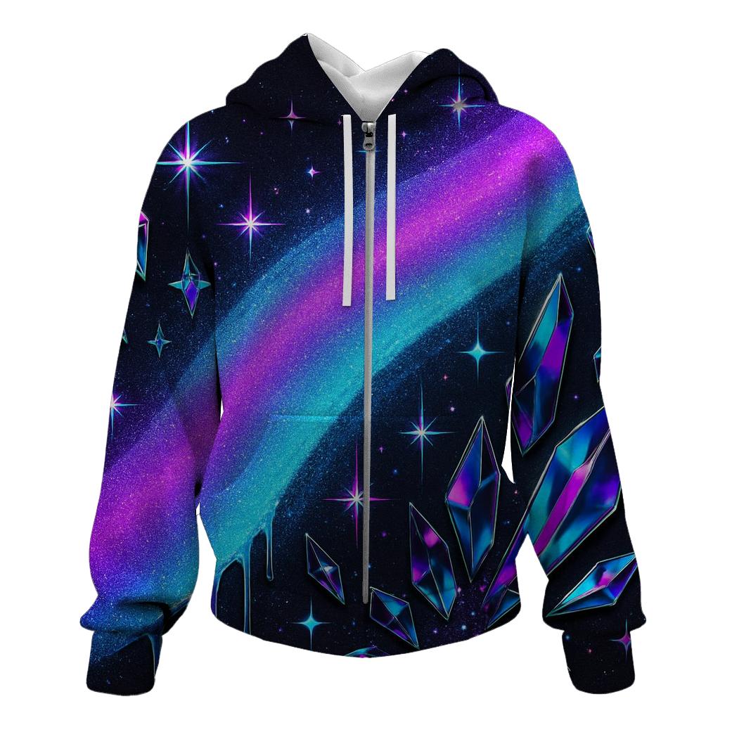 Neon Prism Street Aurora zip-up hoodies