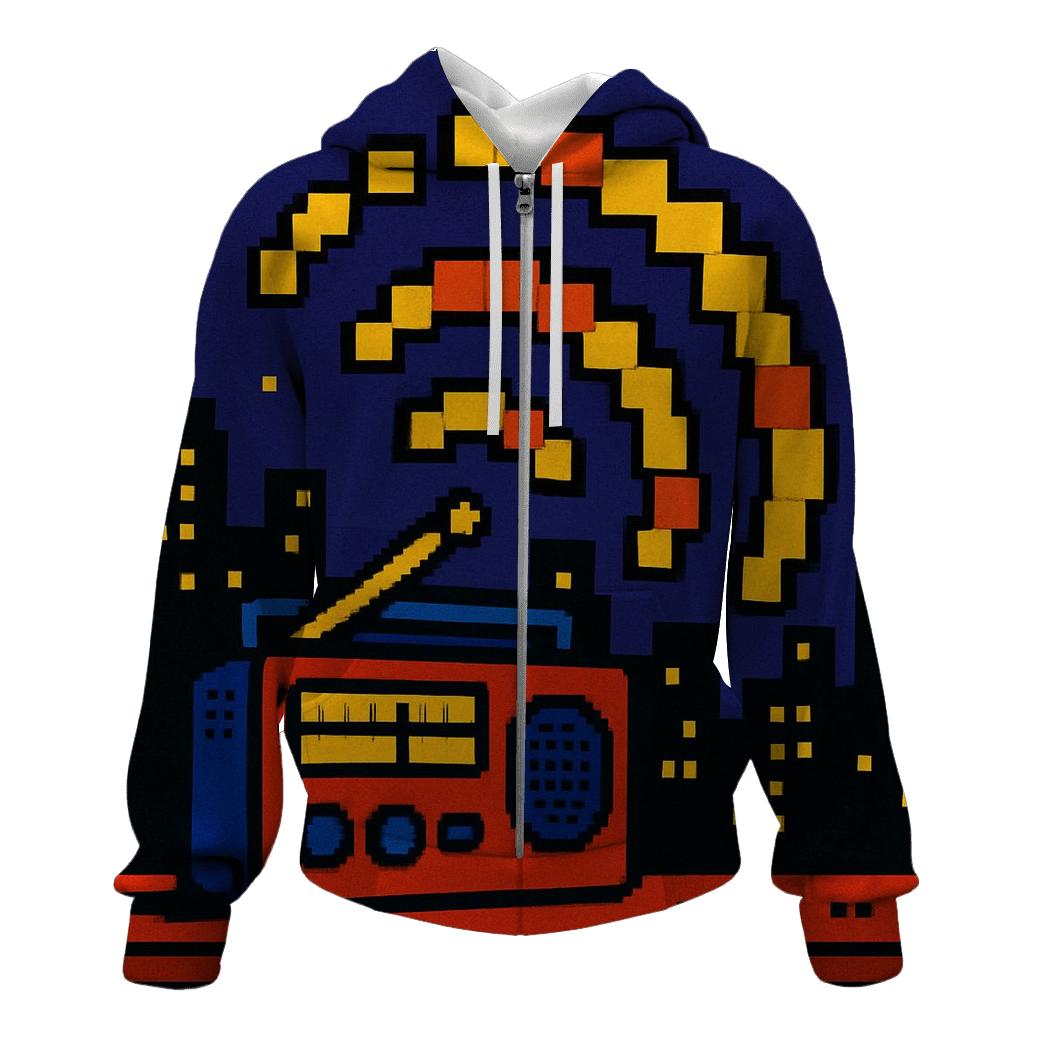 Pixel Radio Skyline embroidered hoodies