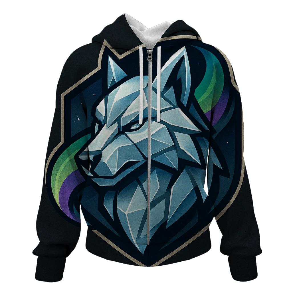 Aurora Ice Wolf Emblem graphic hoodies
