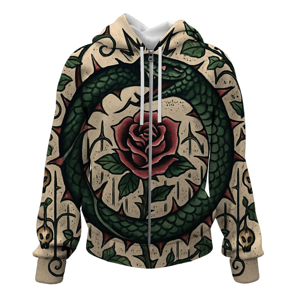 Ouroboros Garden Of Thorns And Roses zip-up hoodies