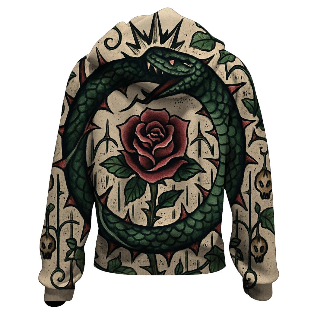 Ouroboros Garden Of Thorns And Roses zip-up hoodies