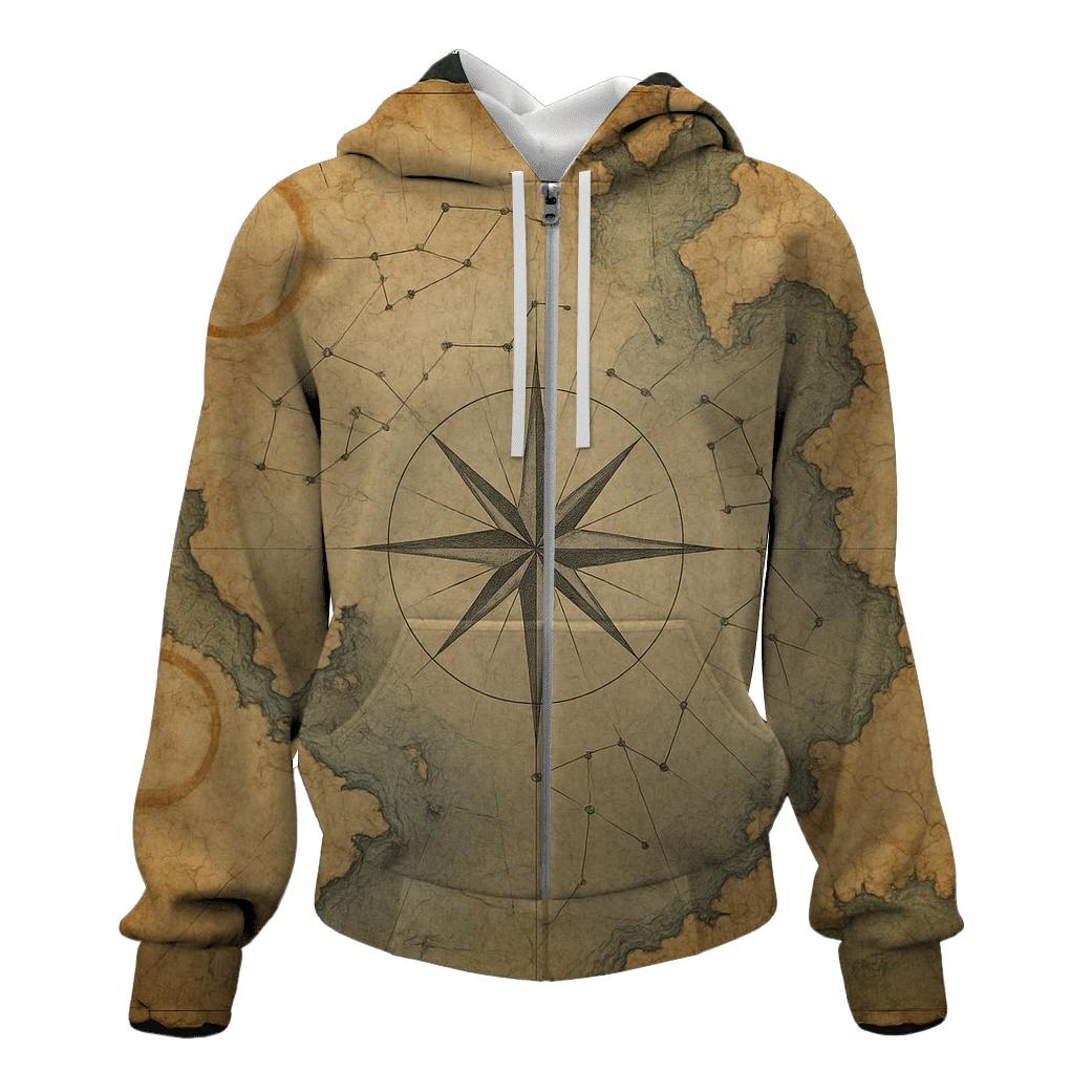 Antique Nautical Map With Star Compass custom hoodies