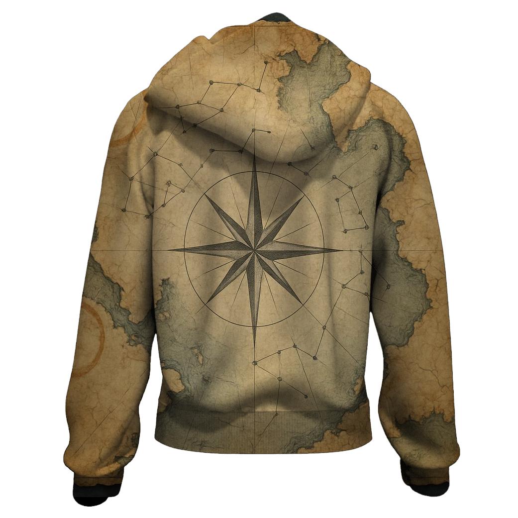 Antique Nautical Map With Star Compass custom hoodies