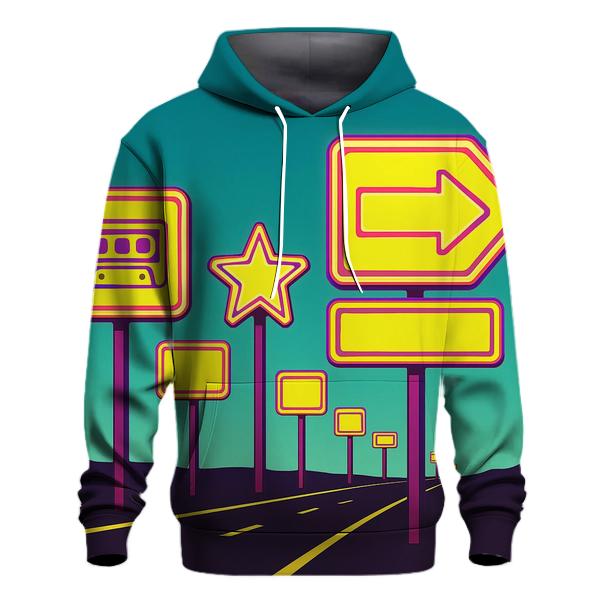 Synthwave Highway Sign Set embroidered hoodies