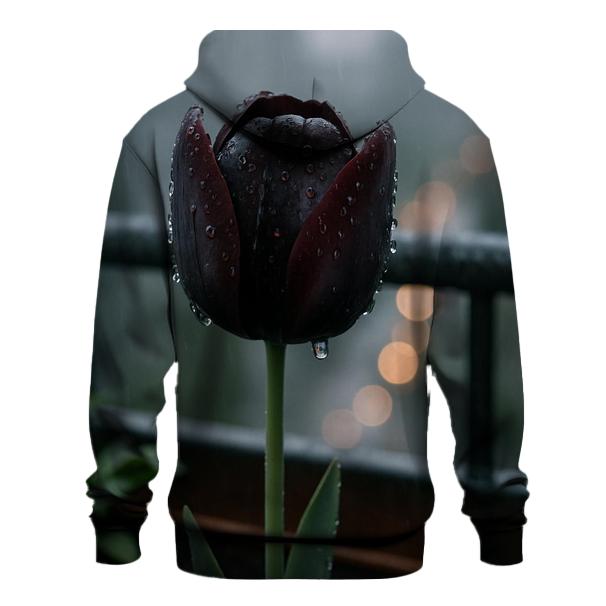 Black Tulip In Rain On A City Balcony hoodie styles