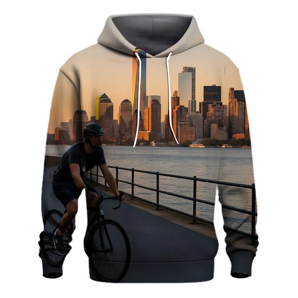 Sunset Cyclist On Governors Island With Harbor Skyline embroidered hoodies