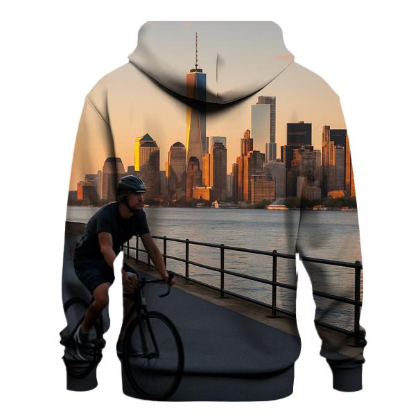 Sunset Cyclist On Governors Island With Harbor Skyline embroidered hoodies