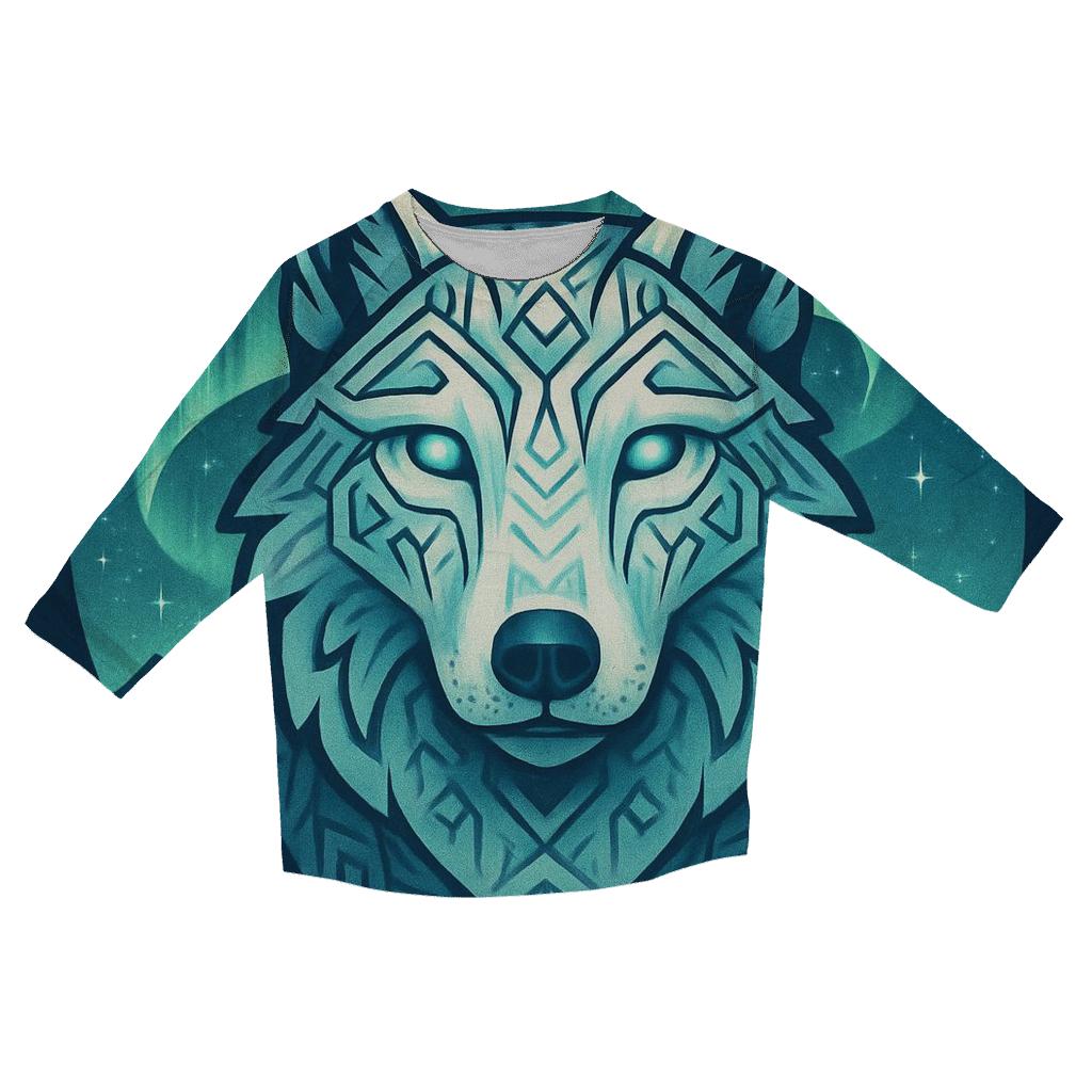 Aurora Runestone Sentinel Wolf printed three quarter sleeve shirts