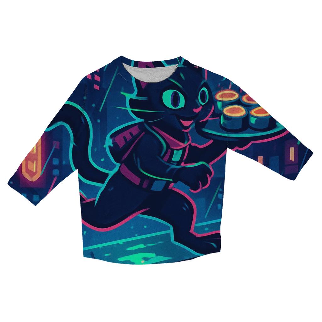 Neon Alley Sushi Courier Cat casual three quarter sleeve shirts