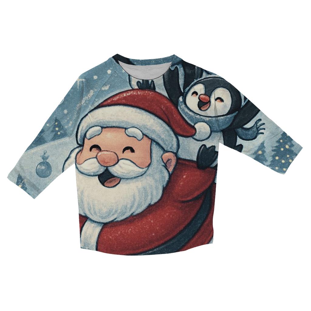 Santa Belly Sleigh Ride With Penguins In Scarves personalized 3/4 sleeve tees
