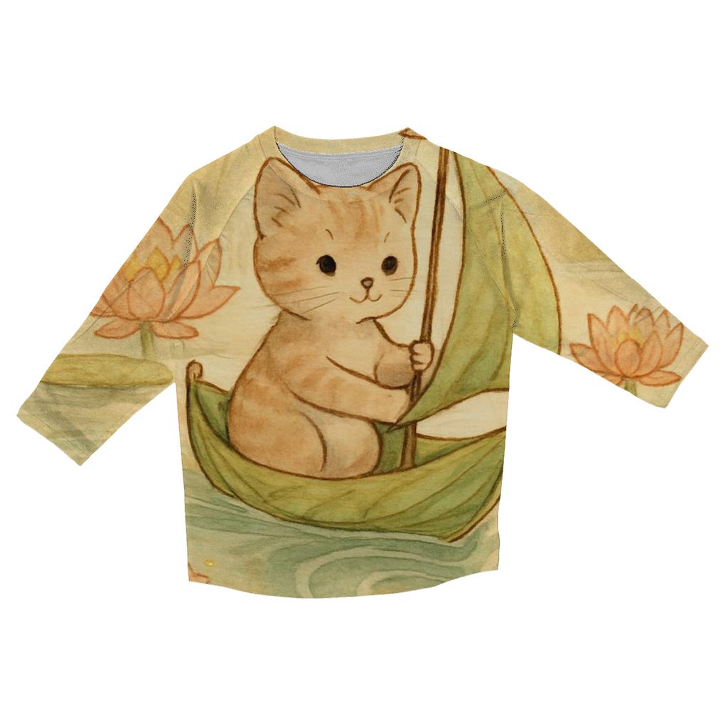 Sunrise Lily Pond Cat Sailboat casual three quarter sleeve shirts