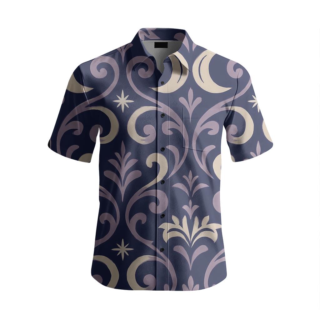Lunar Phase Damask Scroll branded embroidered shirts