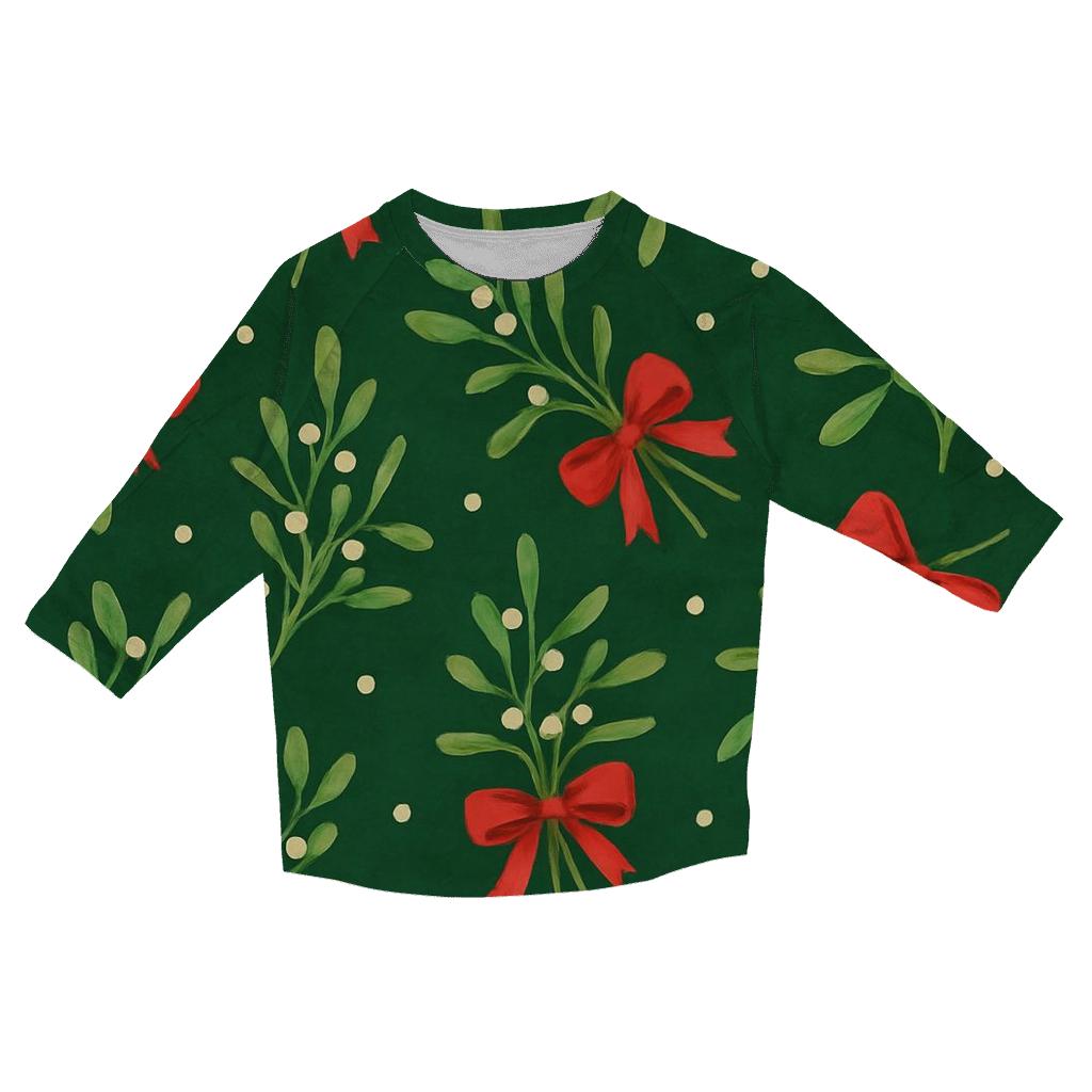 Mistletoe Ribbon Scatter On Forest Green Background printed three quarter sleeve shirts