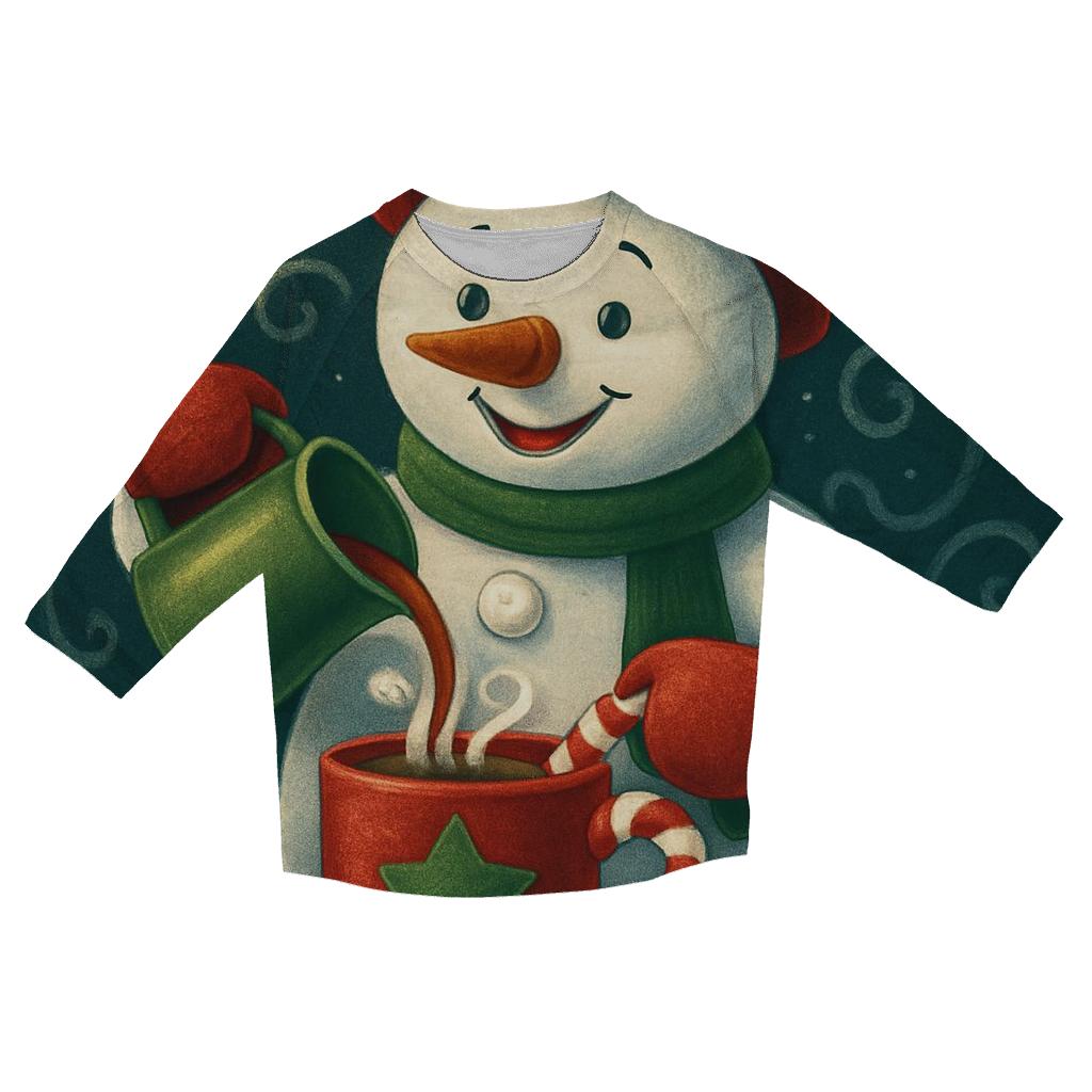 Snowman Barista Serving Peppermint Cocoa In A Blizzard Cafe stylish quarter sleeve tops